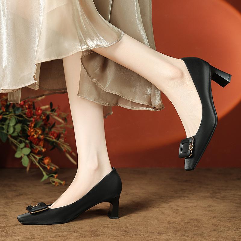 Gentle temperament bridesmaid single shoes women's thick heel square head with skirt comfortable interview commuter high heels