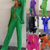 Completo Camicia a Pieghe con Revers e Pantaloni Donna Larga Monopetto Manica Lunga Pantaloni Dritti Outfit da Donna
