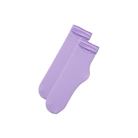 

1 пара женских носков средней длины с загнутыми краями в японском стиле, однотонные, высокоэластичные, тонкие, противоскользящие фиолетовый