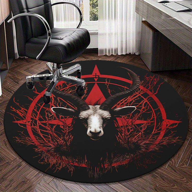 Devil's Horns And Symbols round carpet Chair cushion Round Entryway Rug, Soft Round Rugs for Living Room, Bedroom, Circle Carpet decor gifts