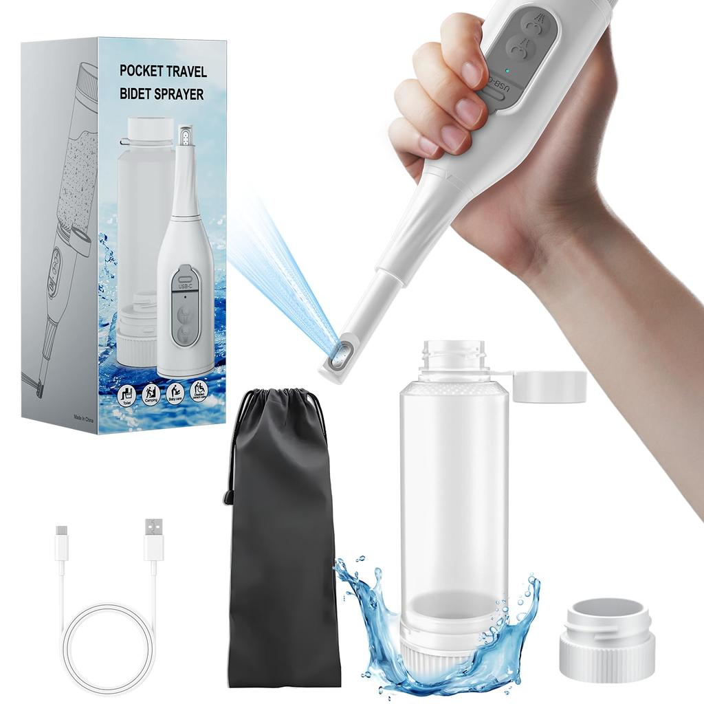 BESTEK Şarj Edilebilir ve Taşınabilir Su Basıncı Yüksek Basınçlı Hijyenik 240ml Büyük IPX7 Saklama Alanlı Seyahat İçin Kullanışlı Ürün Washlet, 2 Seviyeli