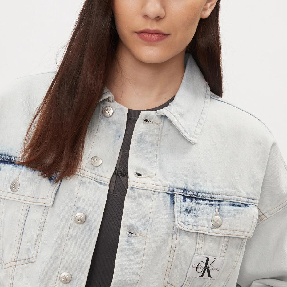 Calvin Klein Casual Loose Short Sleeve Denim Jacket Women Jackets Light J20J222874-1AA