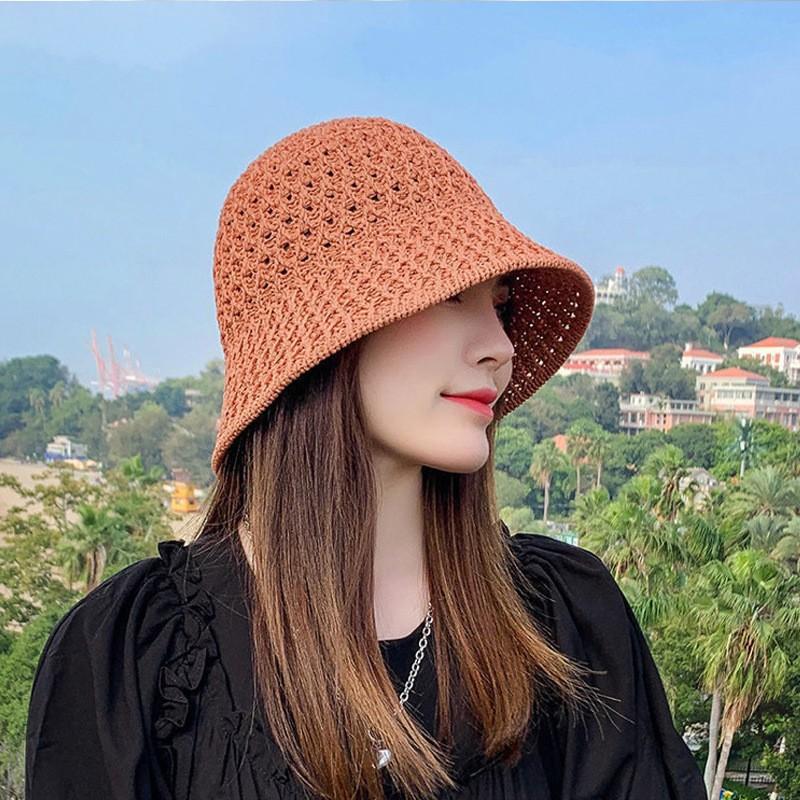 Summer Korean Version Sun Protection Visor Female Foldable Straw UV Protection Bucket Hat Outdoor Face Covering Bucket Hat