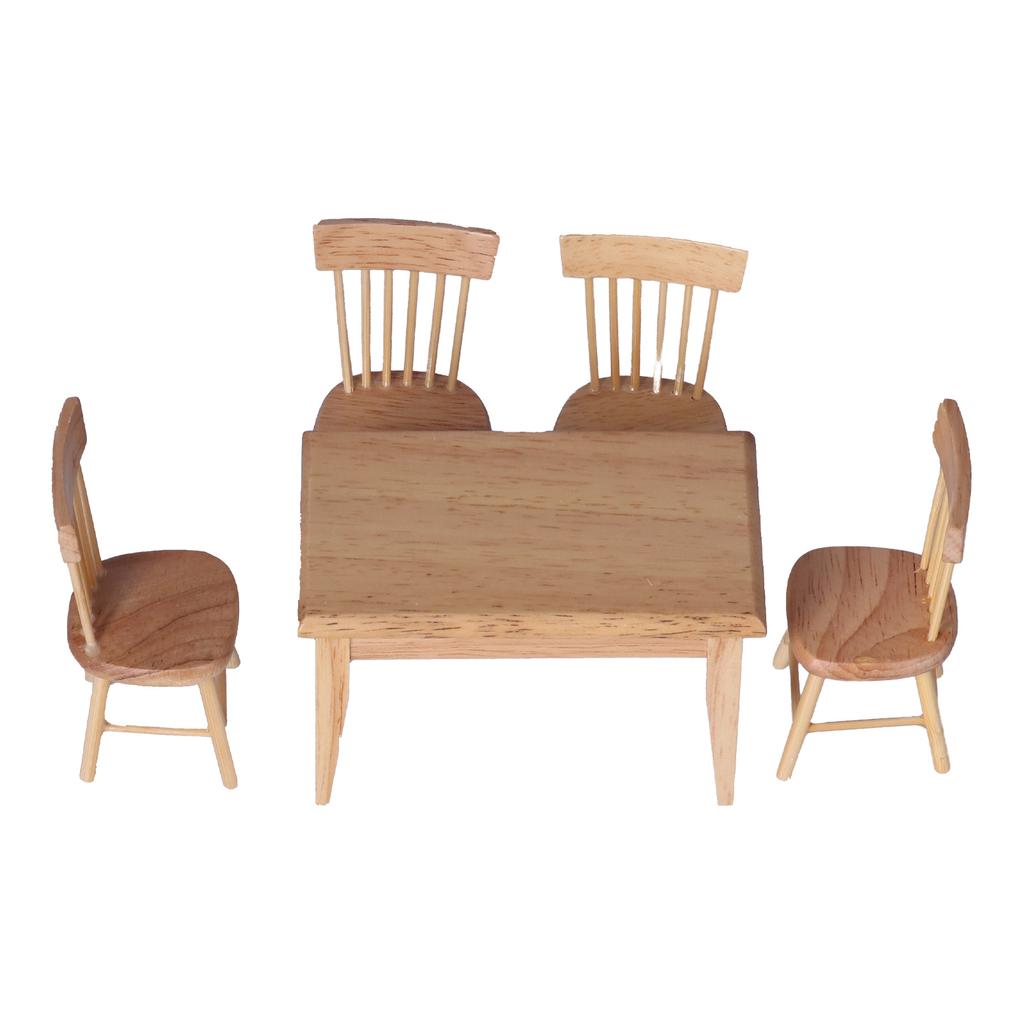 Dollhouse Furniture 1 Table 4 Chairs Wooden 1:12 Miniature Furniture for Children Toys Decoration
