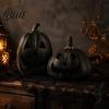Matte Black Resin Statue Halloween Pumpkin Figurine Spooky Face Sculpture Festival Display Ornament Gothic Tabletop Centerpiece for Home Table