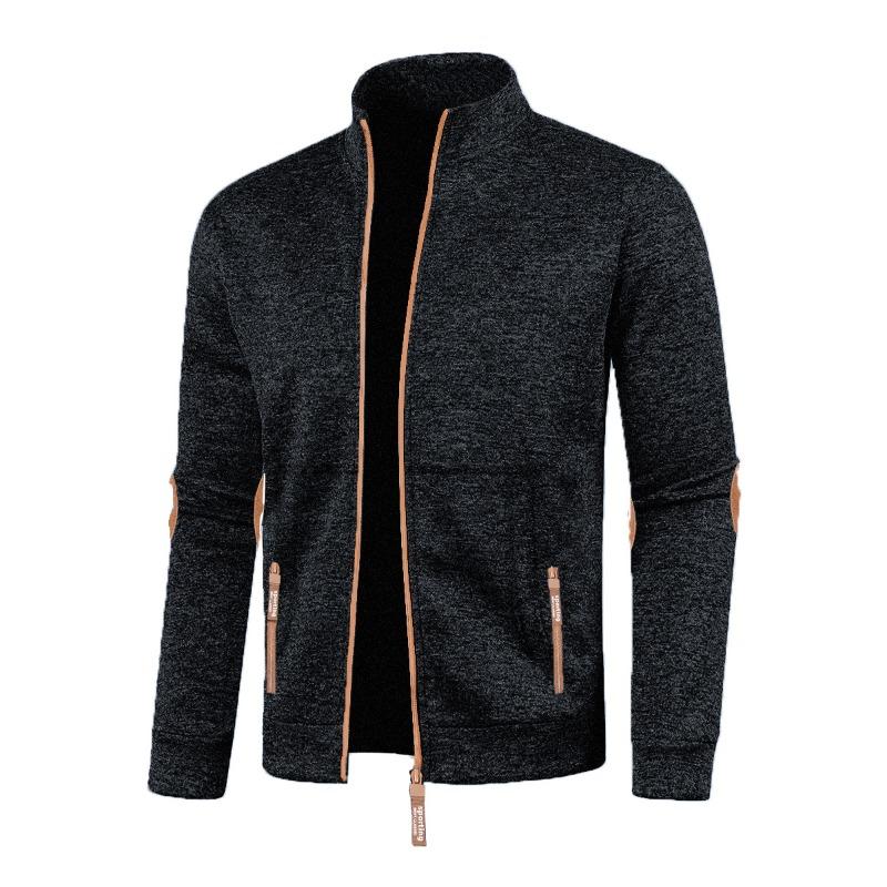 Men's Long Zipper Knitted Sweater Sleeve Thin Velvet Trendy Top Joint Splicing Sweater Jacket