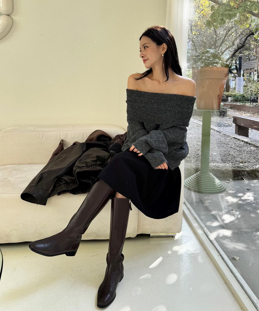 PLACE STUDIO Essential Soft Muffler Set Off-Shoulder Long Sleeve Knit_3 Colors
