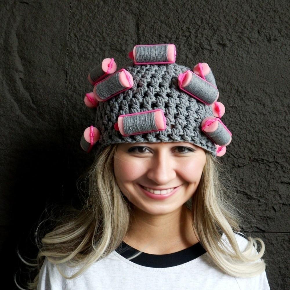 Thick Hair Curler Knitted Hat Warm Curly Hair Yarn Beanie Creative Pullover Cap  Outdoor