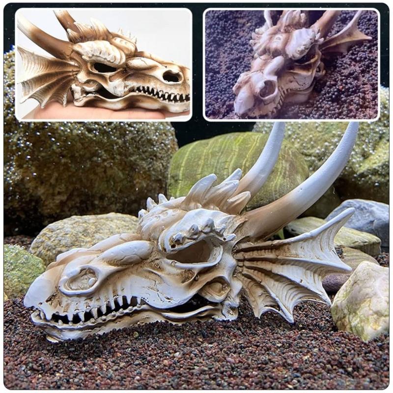 Aquariums Decorations Dinosaur Skull Fishtanks Landscape Cave Hideaway House for Aquatic Fish Shrimp Safe Landscaping
