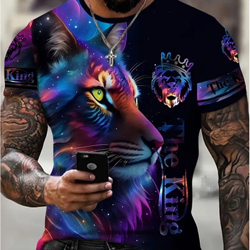 Men's Crew Neck Print Fierce Animal Pattern Oversized Men's Shirt Y2K Style Fashion Breathable Refreshing Short Sleeve
