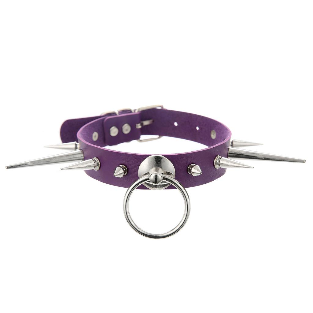 Punk Long Spike Choker Faux Leather Collar For Women Men Cool Big Rivets Studded Chocker Goth Circle Pendant Necklace Accessorie