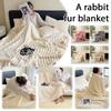 Manta de Veludo Faux Rabbit Fur Dupla Face com Textura Listrada Espessa Quente Macia Confortável para Casa Viagem Sofá Cama