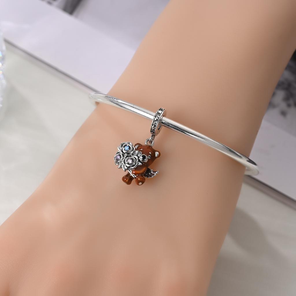 Original Charms Copper Rose Bear Pendant Beads Fit Bracelet Women Jewelry Making Diy Gift