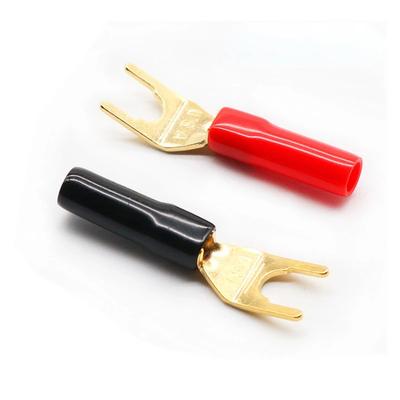 4Pcs  Y-style Spade Banana Plug Gold Plated Tuning Fork Banana Plug Solderless Speaker Cable Power Terminals Connectors Set