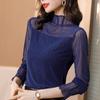 Spring Semi High Neck Long Sleeved Base Shirt Women's Slim Fit Bright Silk Screen T-shirt Top Trendy
