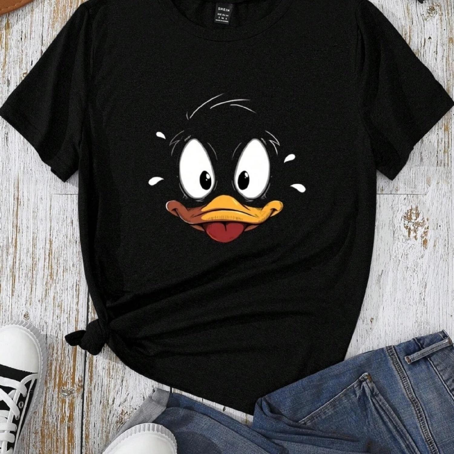 

Funny Cartoons Duck Printing Women T-Shirts Summer Breathable Soft Tee Tops Fashion Loose Short Sleeve Casual O-Neck Clothes XXXXXL різнокольоровий
