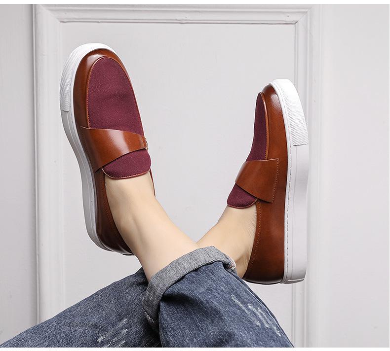 Men's British Style Leather Slip-On Loafers, Size 47 - Versatile Casual Sports Shoes