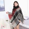 European and American High Neck Plaid Cape - Batwing Sleeve Knitted Pullover Shawl for Women