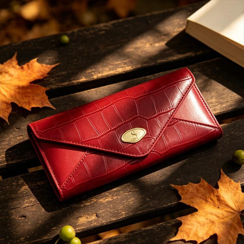 Damen Long Wallet mit Krokodilmuster, Umschlag-Clutch-Tasche mit großer Kapazität, Mehrere Kartenfächer, Reißverschluss-Münzfach, Elegante Abend-Handtasche