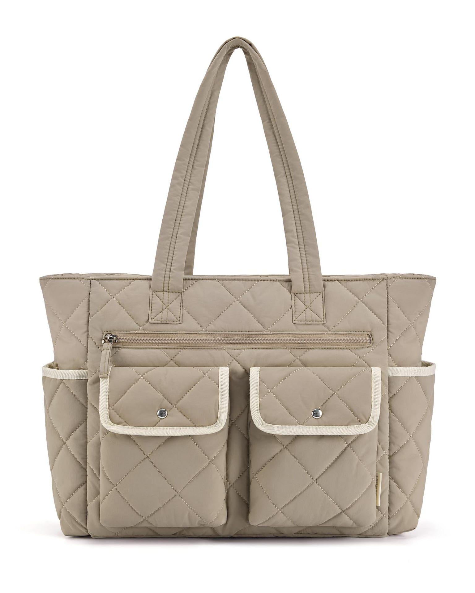 Women s handbag travel hand-held quilted fluffy tote bag with multiple pockets