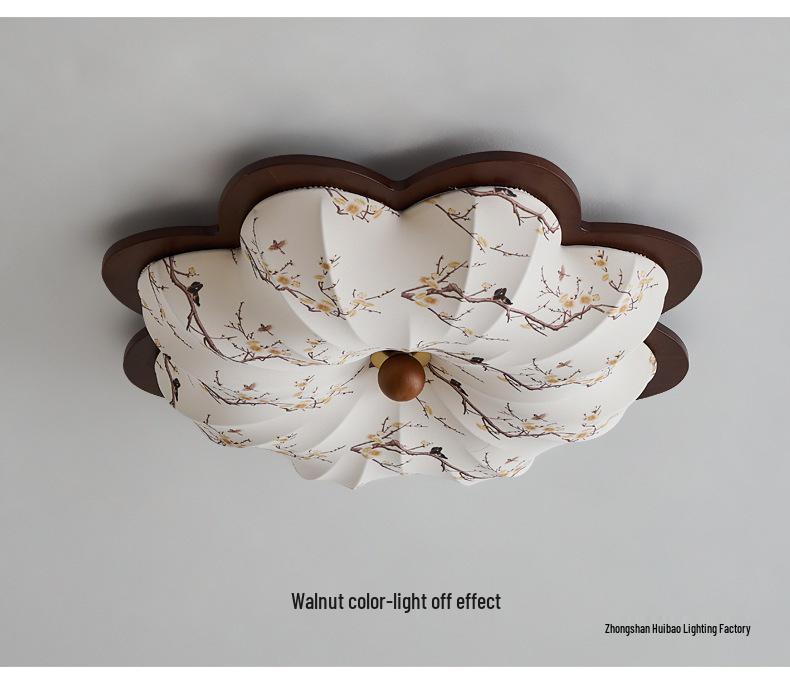 Chinese Song Dynasty Chandelier: Retro Fabric & Walnut Wood Zen Ceiling Light