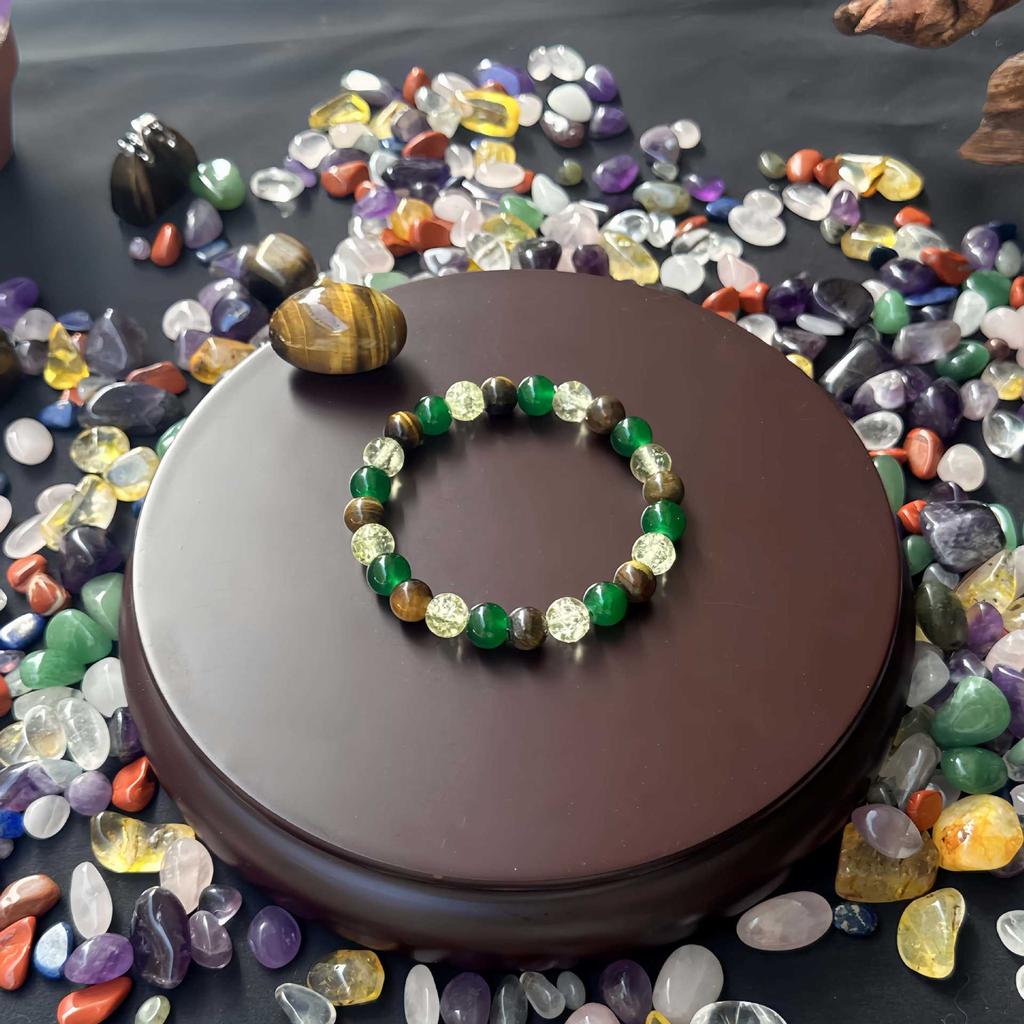 Natural Tiger Eye Green Agate Beaded Bracelet, Handmade Gemstone Jewelry for Men and Women