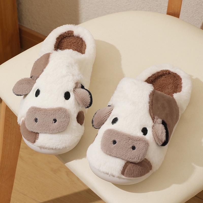 Winter Cartoon Cow Plush Cotton Slippers: Cozy Indoor Footwear