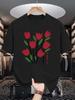 Unisex Crew Neck Tee Simple Red Tulip Paris Floral Graphic Print Soft Cotton Loose Short Sleeve Summer Casual Male Streetwear Tops
