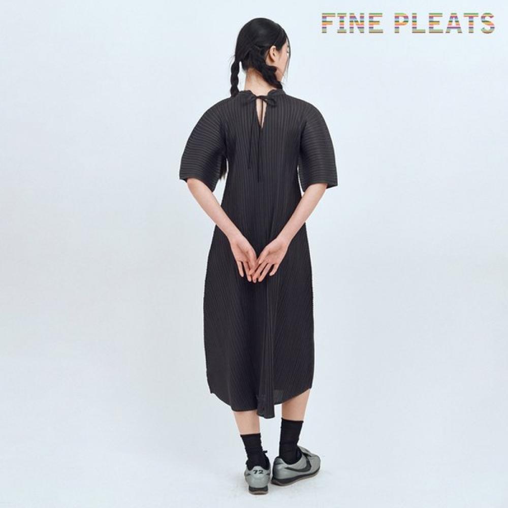 Fine Pleats China Back Ribbon Dress Charcoal FREE