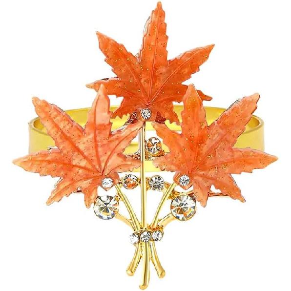 4 Pcs Maple Leaves Napkin Ring, Fall Metal Napkin Ring Holder Maple Leaves Serviette Buckle Holder Autumn Leaf Napkin Buckle for Harvest Season