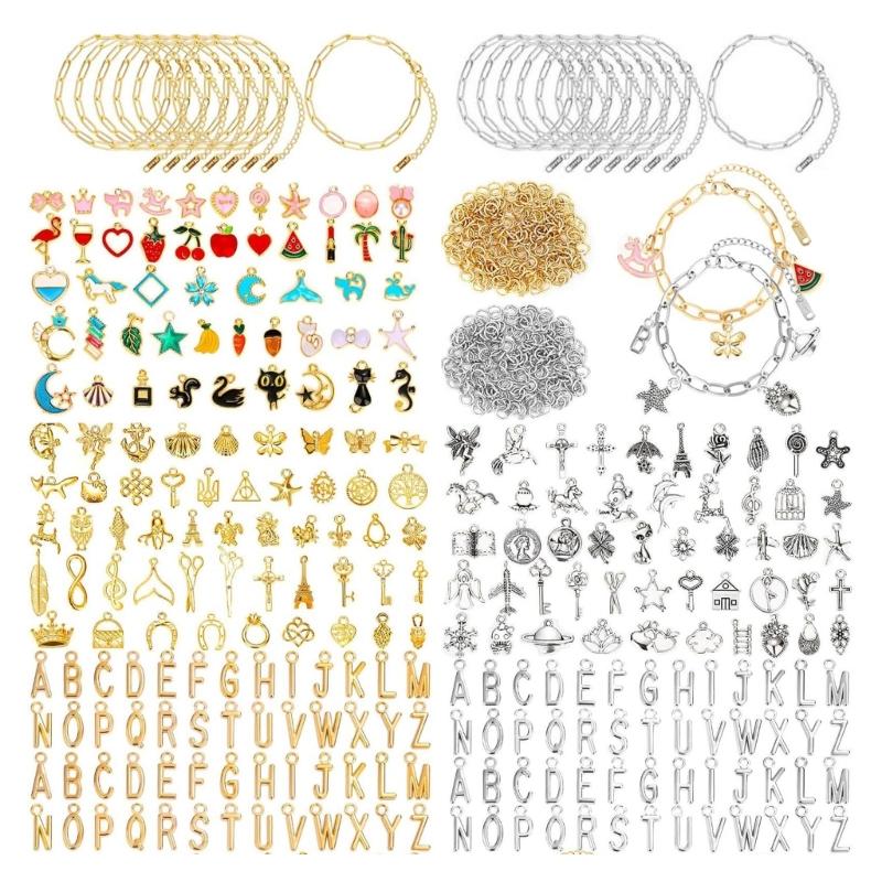

442PCS Beaded Bracelet Set with Gold Silver Letter Charms and Small Pendants Iron Texture Suitable for Jewelry Making 1