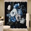 1 szt. Hiperrealistyczna Zasłona Prysznicowa z Anemonem i Hortensją - Białe, Niebieskie, Kremowe Kwiaty, Czarny Tło, Poliester
