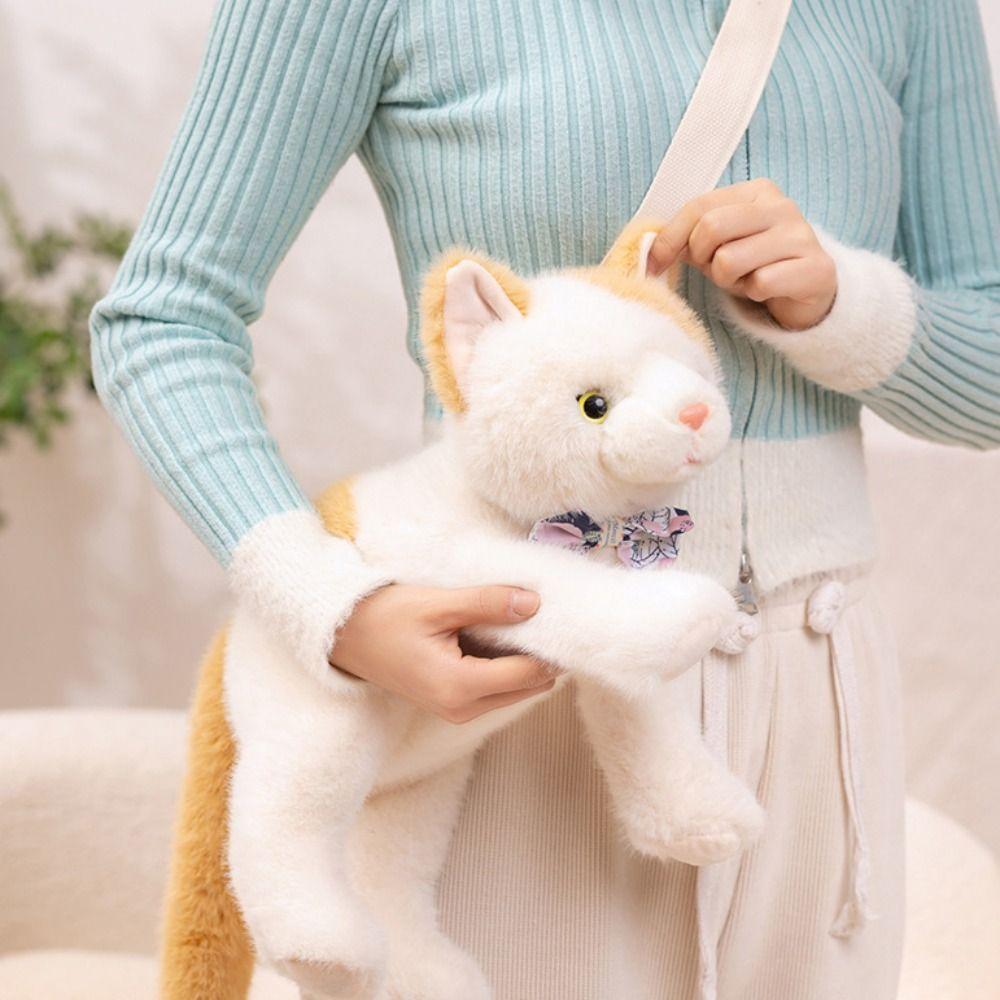 Fluffy Realistic Plush Cat Toys Soft Cat Plush Shoulder Bag Soft Cat Stuffed Toy  Children Girl
