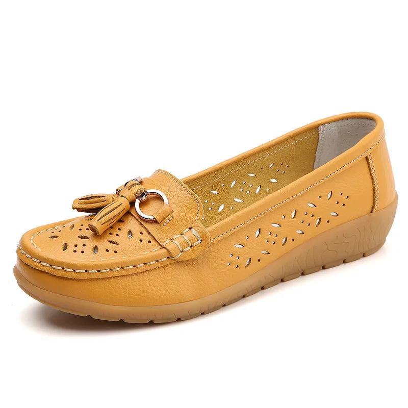 Summer Leather Women's Shoes Moccasins Platform Soft Boat Fashion Cutout Flats Casual Low Heel Nurse Lolita Shoes
