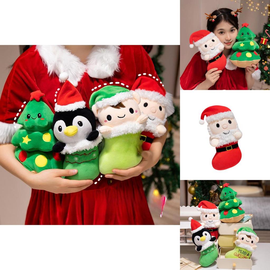 Christmas Santa Penguin Plush Toy With Pp Cotton Filling For Holiday Decor And Gifts