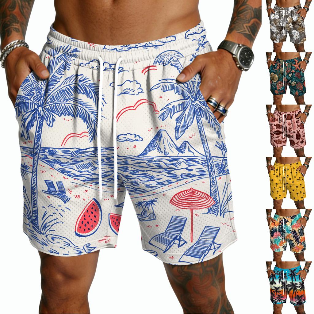 Hawaiian Shorts for Men Mens Swim Trunks Swim Trunks Men Hawaiian Swim Trunks Mens with Drawstring and Tropical Print for Swimming Beach Sports
