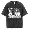 T-shirt Unisex Pesante Streetwear Grafica Lavaggio Acido Junji Ito Horror Manga Uzumaki & Tomie