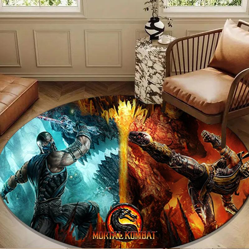 Powerful Warrior Kombat Round Rug for Livingroom,Bedroom, Palyroom, Chair Rug, Area Rug, Circle Carpet, Large Size Fan Christmas Gift
