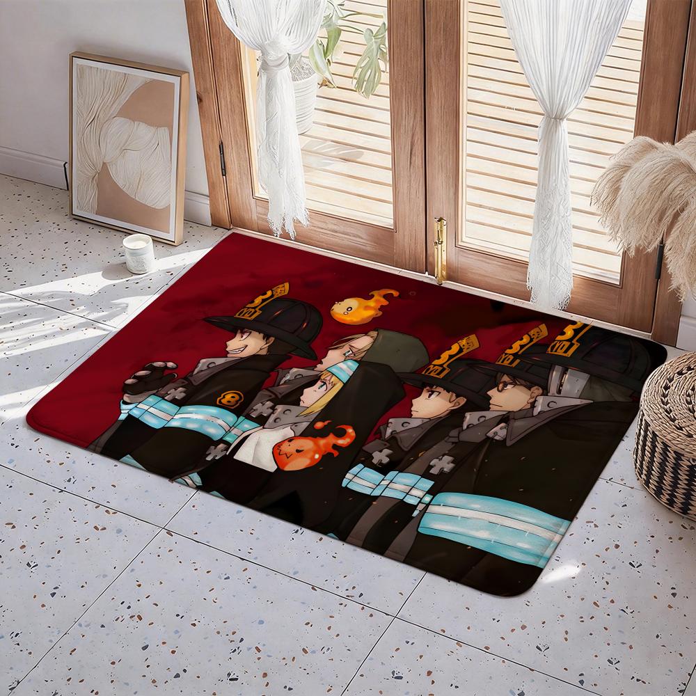 Anime F Fire Force Floor Mat Eco  Flannel Doormat Non Slip Odorless Indoor Floor Rug Soft Short Plush Home Mat