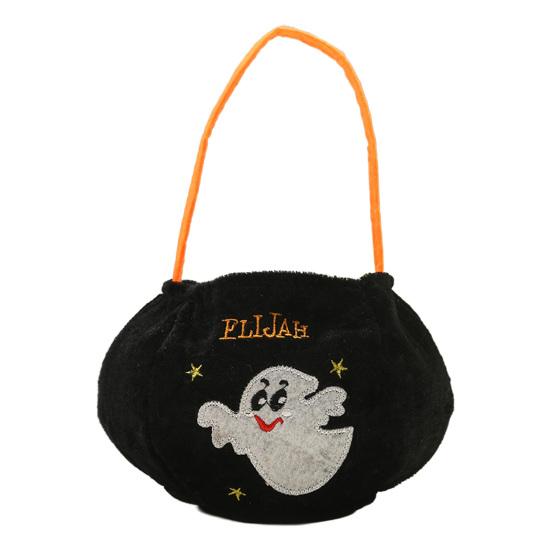 Xiaobudian Halloween Trick or Treat Bucket, 9.8x5.9 Inch Pumpkin Witch Black Cat Plush Tote Bag, Soft Candy Basket with Handle for Party Favors