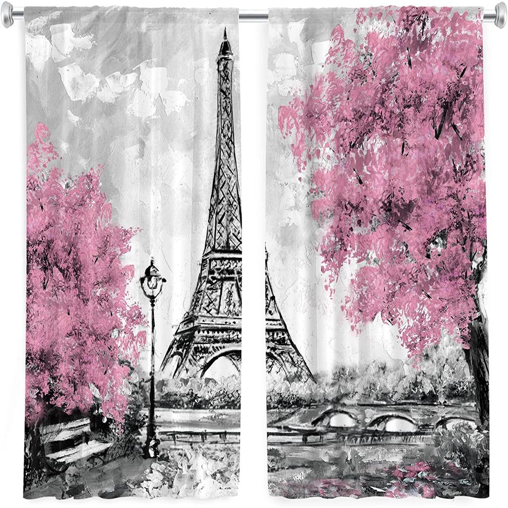 Romantic Paris Eiffel Tower Artist Photography Works Luxury Living Space Bedroom Space Home Decor Window Drapes 2 Panelss