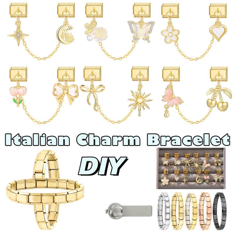 Stainless Steel Modular Bracelet Jewelry Set with Electroplated Bow and Fish Tail Pendant Accessories