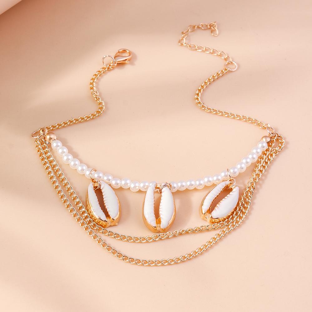 Boho Summer Beach Shell Anklet Multi-layer Pearl Anklets Bracelet Chain Women Girls Party Holiday Jewelry Gift