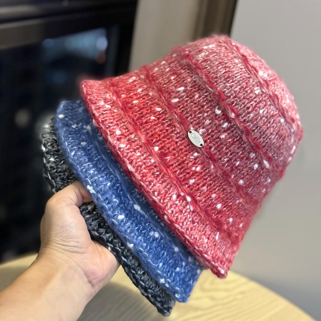 Autumn and Winter Gradient Knitted Fisherman's Hat for Women with Wide Brim Small Face Cold Protection Ear Protection Trendy Hat