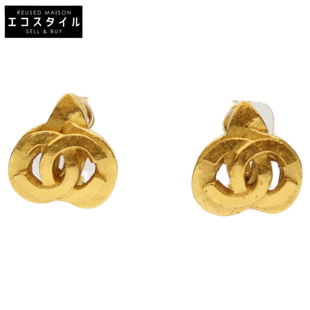 CHANEL 97P Gold Plated Heart-Shaped CC Logos Earrings Earring goldUsed