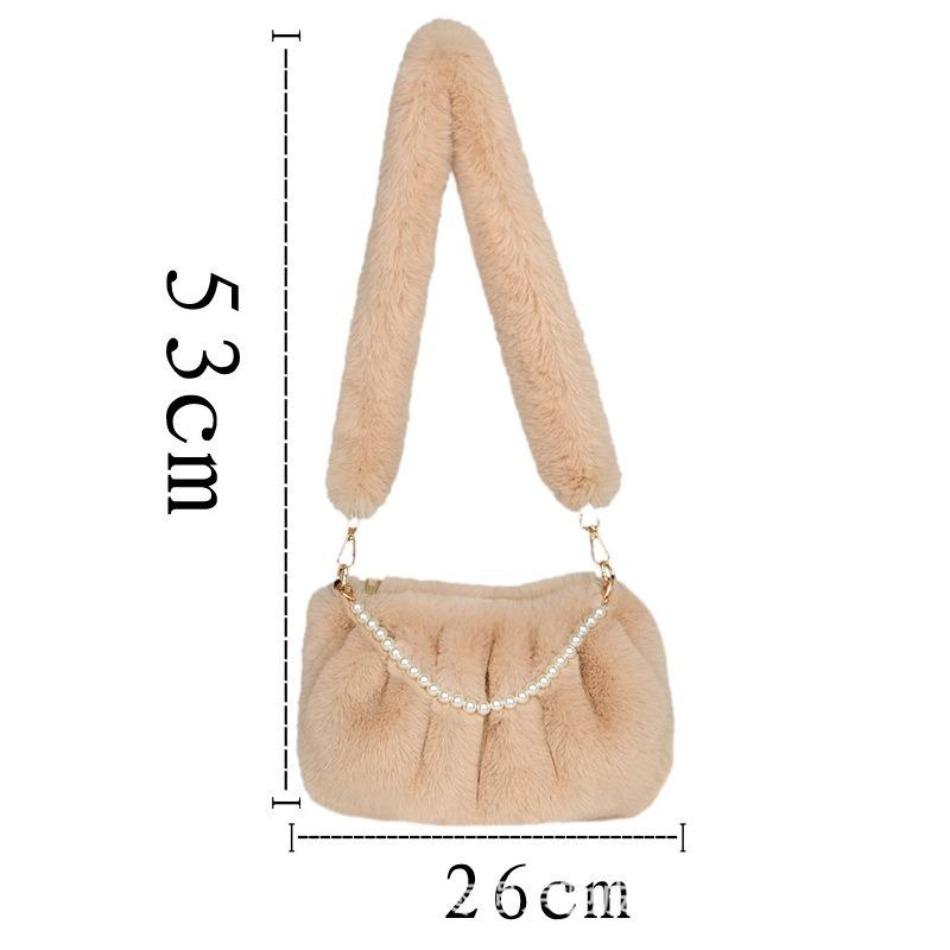 1 stk Dame Ny Rynket Liten Firkantet Veske Skulderveske Myk Plysjpels Damer Elegant Perlekjede Underarmsveske