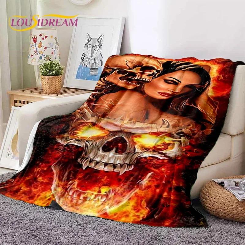 Skull Dead Girl 3D Gothic Horror Female Rose Soft Flannel Blanket for Beds Bedroom Sofa Picnic,Throw Blanket for Cover Leisure