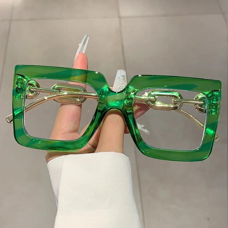 

Vintage Anti Blue Light Optical Square Metal Chain Glasses Women For Men Luxury Brand Designer Myopia Prescription Eyewear Frame