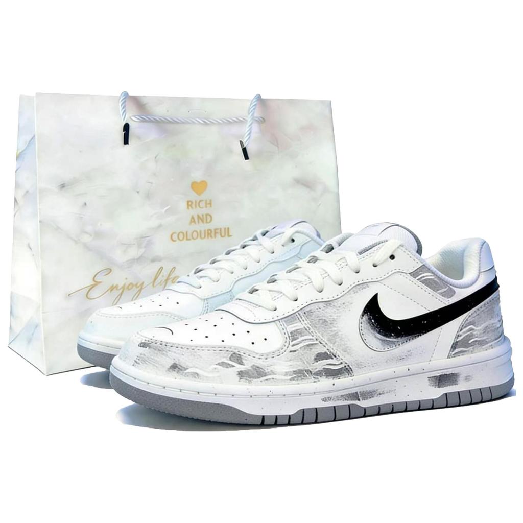 Nike Big Steed Abrasion Resistant Breathable Low top Skateboard Shoes Unisex Gray White 355152-106(Team1497-)
