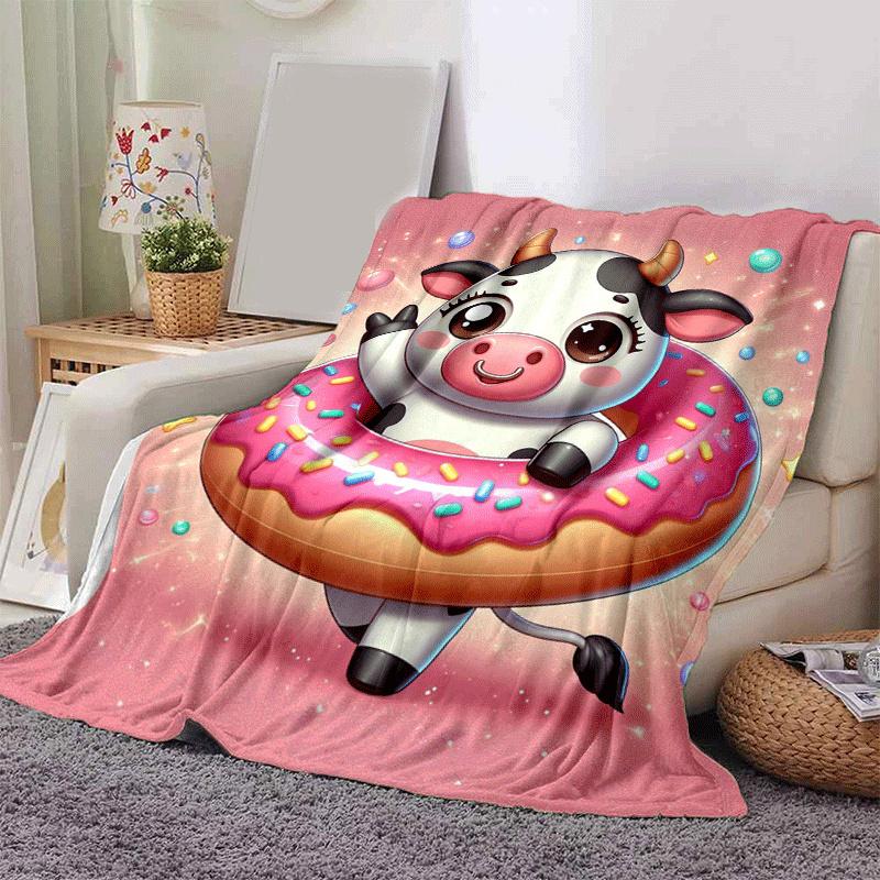 1pc Dairy Cow Printing Lightweight Flannel Blanket, Comfortable and Warm Blanket, for Camping Sofa Bed and Couch Office, Gift